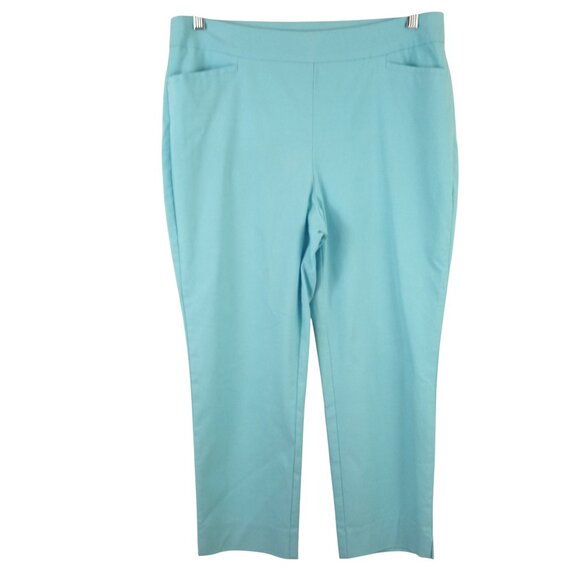 Chico's Brigitte Womens 2 L 12 Aqua Blue Pull On Slim Capri Cropped Pants - Picture 1 of 6